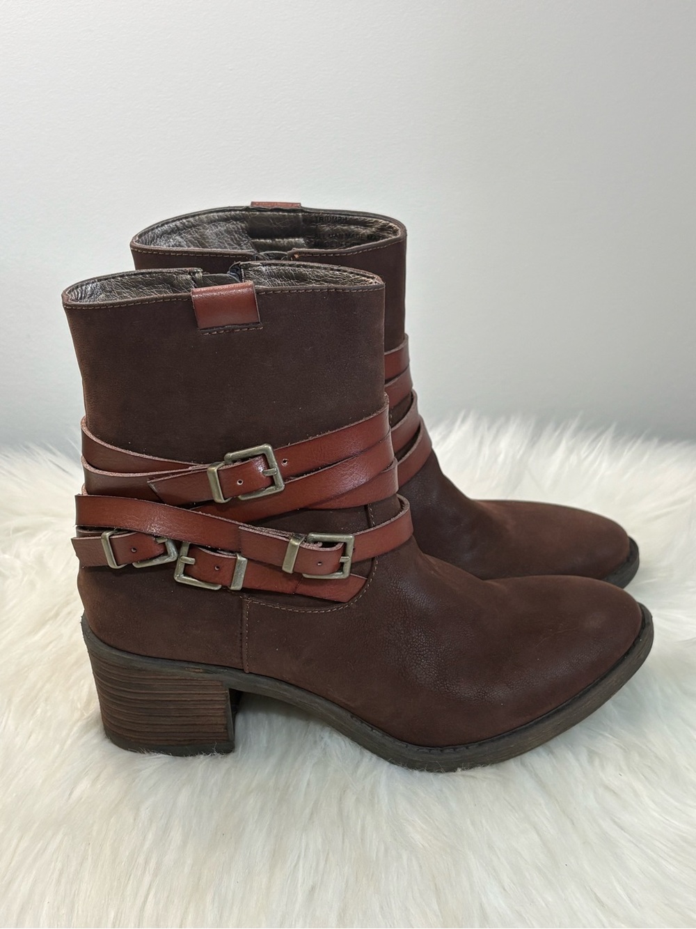 (106)Women's Burgundy-Strap Ankle Booties